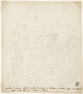 Adoration of the Christ Child, with Saints Joseph, Francis of Assisi, and Augustine, attended by