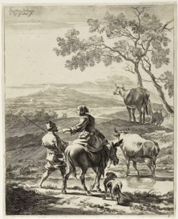 Woman on a Donkey, 1650/60, Cornelis Visscher (Dutch, c. 1629-1658), after Nicolaes Berchem. the
