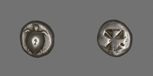 Stater (Coin) Depicting a Sea Turtle, 650/600 BC, Greek, Greece, Silver, Diam. 2 cm, 12.22 g