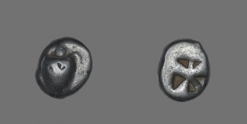 Stater (Coin) Depicting a Sea Turtle, about 600/550 BC, Greek, Greece, Silver, Diam. 2 cm, 11.78 g