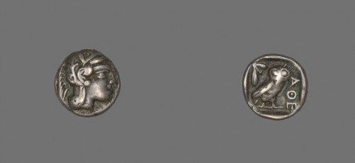 Drachm (Coin) Depicting the Goddess Athena, about 490 BC, Greek, minted in Athens, Athens, Silver,