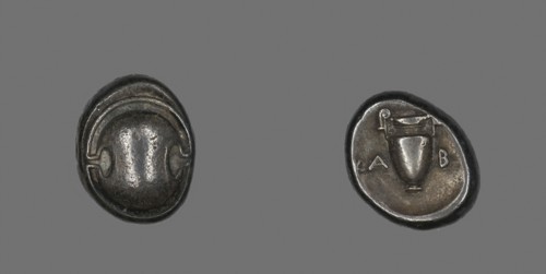 Drachm (Coin) Depicting a Shield, 5th/4th century BC, Greek, Thebes, Silver, Diam. 2.2 cm, 11.85 g