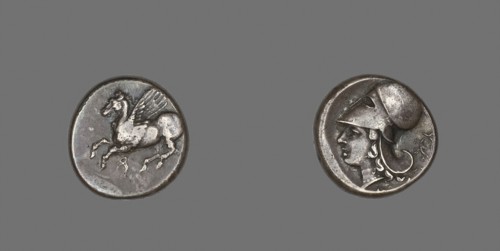 Stater (Coin) Depicting Pegasus Flying, 4th/3rd century BC, Greek, Corinth, Corinth, Silver, Diam.