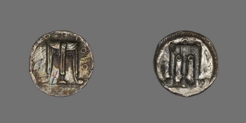Stater (Coin) Depicting a Tripod, about 500/480 BC, Greek, Crotone, Italy, Crotone, Silver, Diam. 2