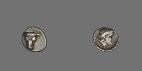 Hemidrachm (Coin) Depicting Bucranium, 355/346 BC, Greek, Greece, Silver, Diam. 1.5 cm, 2.63 g