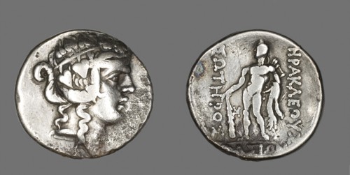 Tetradrachm (Coin) Depicting the God Dionysos, after 148 BC, Greek, Thasos, Thásos, Silver, Diam. 3