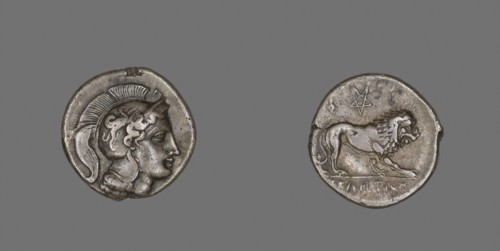 Stater (Coin) Depicting the Goddess Athena, 400/317 BC, Greek, Velia, Silver, Diam. 2.2 cm, 7.32 g