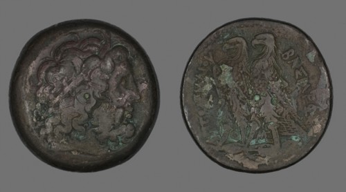Coin Depicting the God Zeus, 261/247 BC, Greek, minted in Egypt, Egypt, Bronze, Diam. 4.1 cm, 69.74
