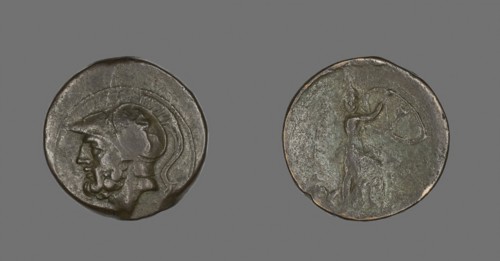 Coin Depicting the God Mars, about 282/203 BC, Greek, Calabria, Bronze, Diam. 2.6 cm, 14.15 g
