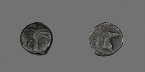Coin Depicting a Date Palm Tree, 410/146 BC, Greek, Carthage, Bronze, Diam. 1.9 cm, 5.88 g
