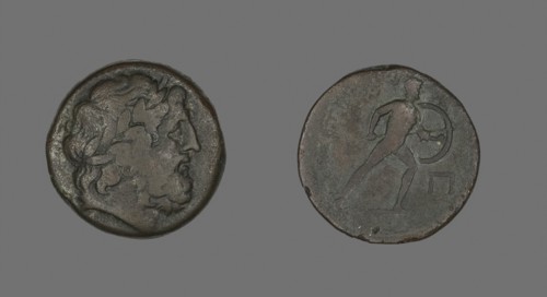 Pentokion (Coin) Depicting the God Zeus, after 210 BC, Greek, Messina, Bronze, DIam. 2.6 cm, 10.17