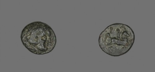 Coin Depicting Herakles, 220/178 BC, issued by Philip V, Greek, Greece, Bronze, Diam. 1.8 cm, 5.30