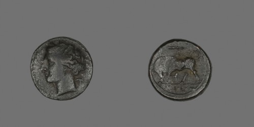 Coin Depicting the Goddess Persephone, 275/216 BC, Greek, Syracuse, Bronze, Diam. 2 cm, 5.43 g