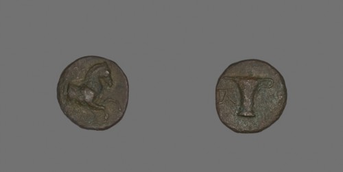 Coin Depicting a Horse, about 320/250 BC, Greek, Greece, Bronze, Diam. 1.8 cm, 3.72 g