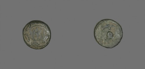 Coin Depicting a Shield, 239/229 BC, issued by King Demetrius II, Greek, Greece, Bronze, Diam. 1.6