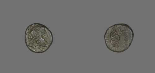 Coin Depicting the God Asklepios, about 200/133 BC, Greek, Greece, Bronze, Diam. 1.5 cm, 2.25 g