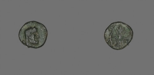 Coin Depicting a Bearded Head, about 300/67 BC, Greek, Greece, Bronze, Diam. 1.3 cm, 2.64 g