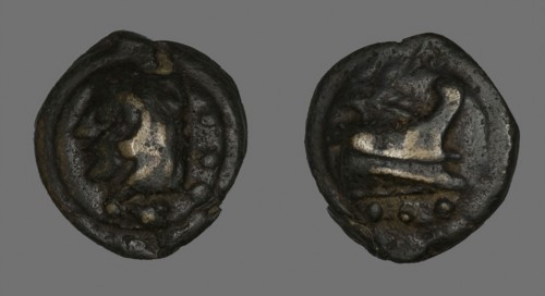 Quadrans (Coin) Depicting the Hero Hercules, 225/217 BC, Roman, Italy, Bronze, Diam. 4.5 cm, 77.39