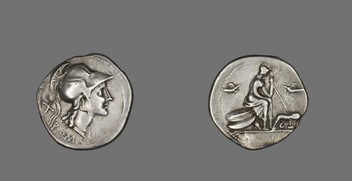 Denarius (Coin) Depicting the Goddess Roma, 115 or 114 BC, Roman, minted in Rome, Roman Empire,
