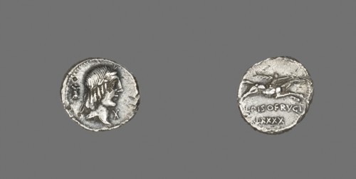 Denarius (Coin) Depicting the God Apollo, 90 BC, Roman, minted in Rome, Italy, Silver, Diam. 1.8