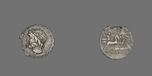 Denarius Serratus (Coin) Depicting the God Saturn, 106 BC, Roman, minted in Rome, Italy, Silver,