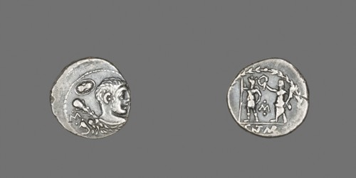 Denarius (Coin) Depicting the Hero Hercules, 100 BC, Roman, minted in Rome, Italy, Silver, Diam. 1