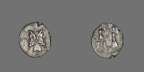 Denarius (Coin) Depicting the God Janus, 119 BC, Roman, minted in Rome, Italy, Silver, Diam. 2 cm,
