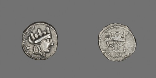 Denarius (Coin) Depicting the Goddess Cybele, 84 BC, Roman, minted in Rome, Italy, Silver, Diam. 2