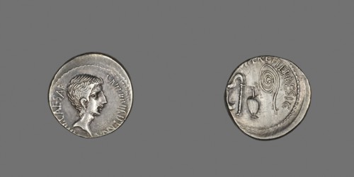 Denarius (Coin) Portraying Octavian, 37 BC, Roman, Italy, Silver, Diam. 2 cm, 4.00 g