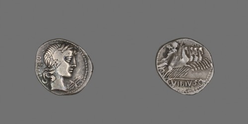 Denarius (Coin) Depicting the God Apollo, 90 BC, Roman, minted in Rome, Italy, Silver, Diam. 2 cm,