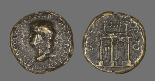 Sestertius (Coin) Portraying Emperor Nero, AD 54/69, Roman, Roman Empire, Bronze, Diam. 3.4 cm, 21