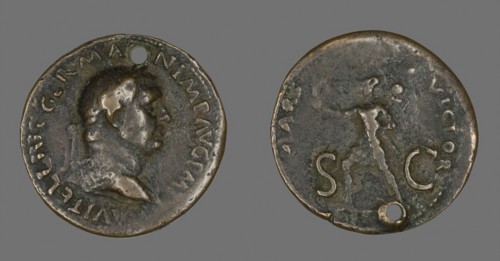 Sestertius (Coin) Portraying Emperor Vitellius, AD 69, Roman, Roman Empire, Bronze, Diam. 3.5 cm,