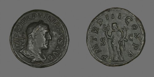 Sestertius (Coin) Portraying King Philip I, AD 246, Roman, Rome, Bronze, Diam. 3.1 cm, 24.19 g