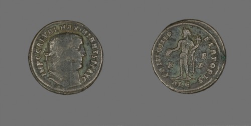 Coin Portraying Emperor Galerius Maximianus, AD 305/311, Roman, Roman Empire, Bronze, Diam. 2.4 cm,