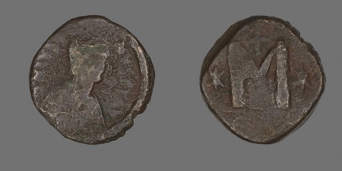 Follis (Coin) Portraying the Emperor Justin I or Justinian I, 6th century AD, Byzantine, minted in