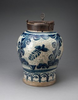 Chocolate Jar with Iron-locked Lid, 1725/75, Talavera poblana, Puebla, Mexico, Puebla, Tin-glazed