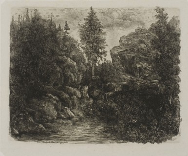Rocky Landscape, 1880, Rodolphe Bresdin, French, 1825-1885, France, Etching on off-white China