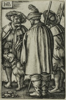 Three Soldiers and a Dog, n.d., Sebald Beham, German, 1500-1550, Germany, Engraving in black on