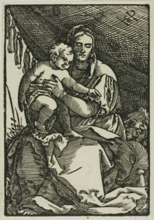 The Holy Family Under the Canopy, n.d., Sebald Beham, German, 1500-1550, Germany, Woodcut in black