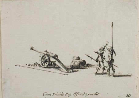 Preparing to Fire the Canon, plate ten from The Military Exercises, published 1635, Jacques Callot