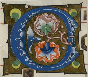 Decorated Initial O with Flowers from a Choir Book, 14th century or modern, c. 1920, European,