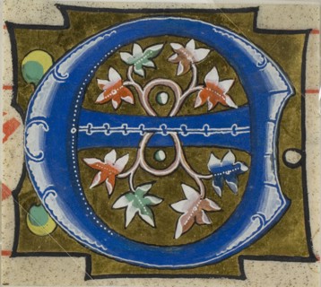 Decorated Initial E with Flowers from a Choir Book, 14th century or modern, c. 1920, European,