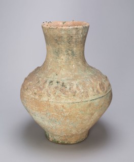 Storage Jar (Hu) with Hunting Scenes, Eastern Han dynasty (A.D. 25–220), China, Earthenware with