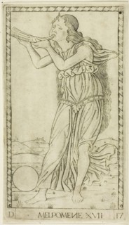 Melpomene, plate seventeen from Apollo and the Muses, c. 1465, Master of the E-Series Tarocchi,