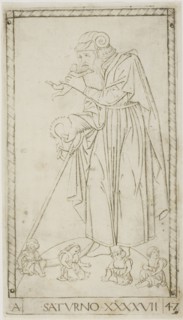Saturn, plate 47 from Planets and Spheres, c. 1465, Master of the E-Series Tarocchi, Italian,