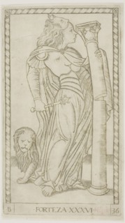 Fortitude, plate 36 from Genii and Virtues, c. 1465, Master of the E-Series Tarocchi, Italian,