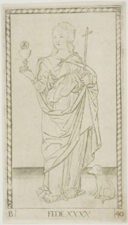 Faith plate 40 from Genii and Virtues, c. 1465, Master of the E-Series Tarocchi, Italian, active c.