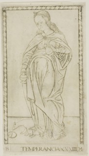 Temperance, plate 34 from Genii and Virtues, c. 1465, Master of the E-Series Tarocchi, Italian,