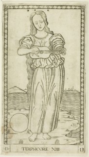 Terpsichore, plate thirteen from Apollo and the Muses, c. 1465, Master of the E-Series Tarocchi,