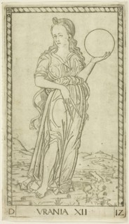 Urania, plate twelve from Apollo and the Muses, c. 1465, Master of the E-Series Tarocchi, Italian,